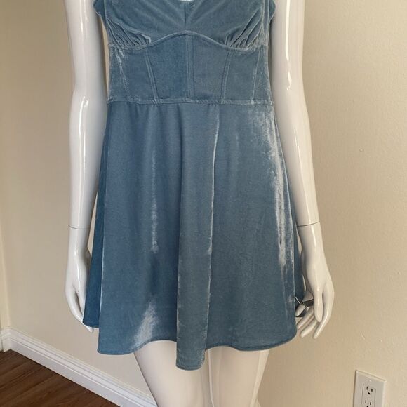 Urban Outfitters Genivieve Blue Velvet Corset Mini Dress Size Large - Picture 7 of 14